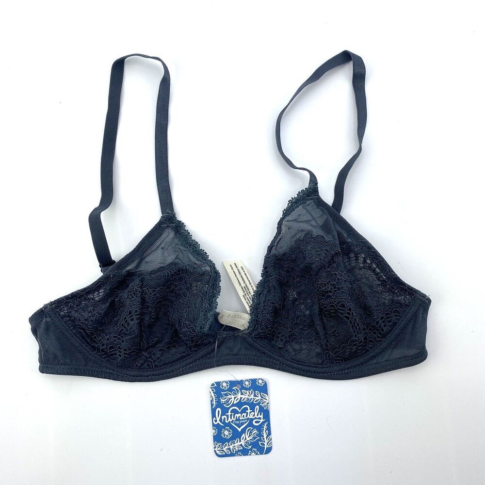 Free People Lace Triangle Wired Bra Navy Blue Storm Size 34B
